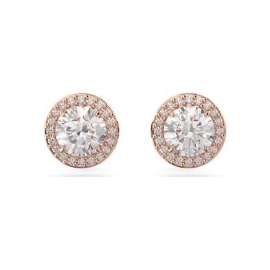 Pendientes de botón Swarovski Constella Talla redonda Pavé Blanco con Baño tono oro rosa