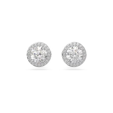 Pendientes de botón Swarovski Constella Talla redonda Pavé Blanco con Baño de rodio