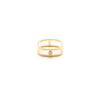 Anillo Carmín Doble de Plata 925 con Baño Dorado con Zirconia Cúbica Blanca