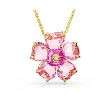 Collar Swarovski Florere Flor Rosa con Baño en tono oro
