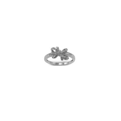 Anillo Carmín Plata 925 Doble Moño y Zirconias Blancas