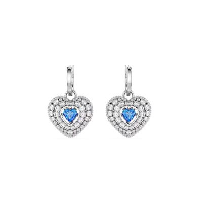 Pendientes Swarovski Largos Hipérbola Corazón Azul con baño de rodio