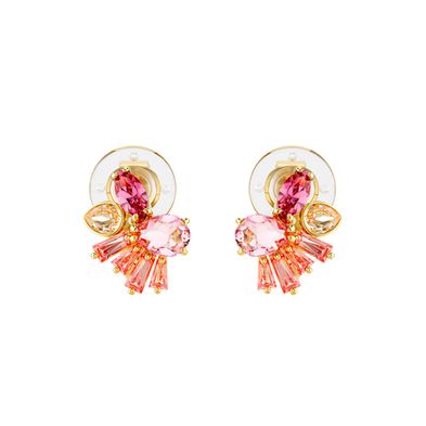 Pendientes de clip Swarovski Gema Flor Rosas con baño tono oro