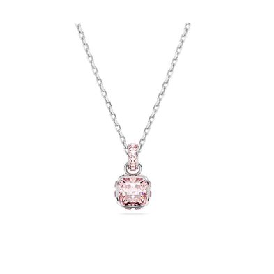 Colgante Swarovski Birthstone Cuadrada Rosa con baño de rodio