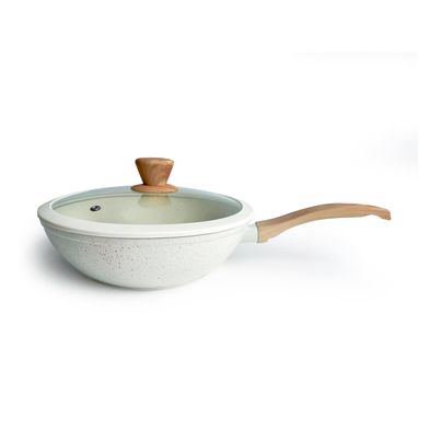 Wok Carol antiadherente diámetro 26cm con tapa de vidrio Beige