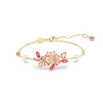 Pulsera Gema Swarovski Tallas mixtas Flor Rosa con Baño tono oro