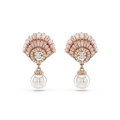 Pendientes Swarovski Idyllia Perla de Cristal Concha de Mar Blancos con Baño tono Oro Rosa