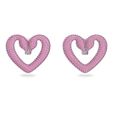 Aros Swarovski Corazón Medianos Rosas Con Baño De Rodio