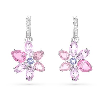 Pendientes Swarovski Gema Tallas Mixtas Flor Rosas Con Baño De Rodio