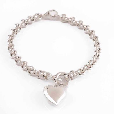 Pulsera Carmín de Plata con Eslabones y Corazón