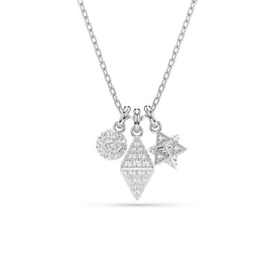 Colgante Swarovski Dextera, Talla Redonda, Esfera y Cubo, Blanco, Recubrimiento en Rodio