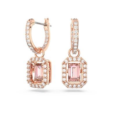 Pendientes Swarovski Una, Talla Octogonal, Rosas, Recubrimiento Tono Oro Rosa