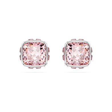 Pendientes de Botón Swarovski Birthstone, Talla Cuadrada, Junio, Rosas, Recubrimiento en Rodio