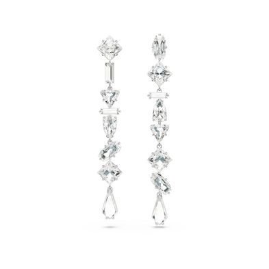 Pendientes Swarovski Mesmera, Diseño Asimétrico, Tallas Mixtas, Largos, Blancos, Recubrimiento en Rodio