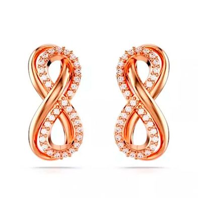 Pendientes de botón Swarovski Hyperbola, Símbolo del infinito, Blancos, Baño tono oro Rosa