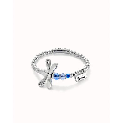Pulsera elástica con libélula bañada en plata de ley con cristales azules