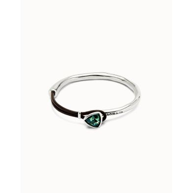 Pulsera fina bañada en plata de ley con cuero y cristal facetado