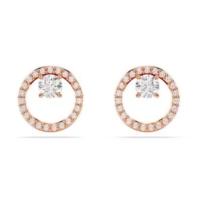 Pendientes de botón Constella, Talla redonda, Blancos, Recubrimiento Baño Tono oro rosa