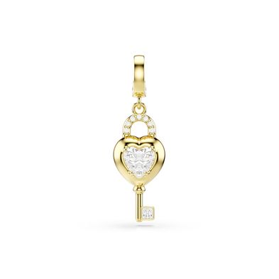 Charm Idyllia, Tallas mixtas, Corazón con llave, Blanco, Baño tono oro