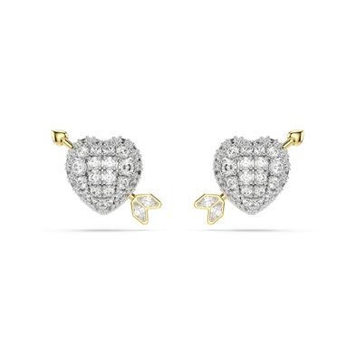 Pendientes de botón Idyllia, Tallas mixtas, Corazón con flecha, Blancos, Combinación de acabados metálicos