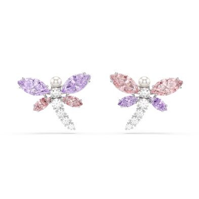 Pendientes de botón Ariana Grande x Swarovski, Tallas mixtas, Libélula, Multicolores, Baño de rodio