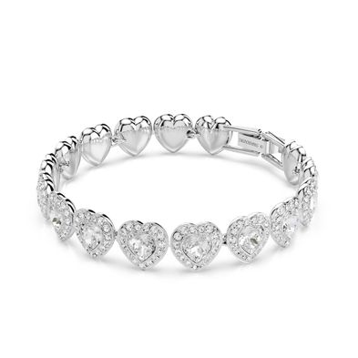 Pulsera Tennis Ariana Grande X Swarovski, Tallas Mixtas, Corazón, Blanca, Baño De Rodio