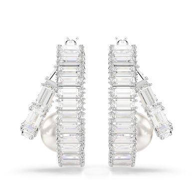 Pendientes De Aro Ariana Grande X Swarovski, Crystal Pearl, Talla Baguette, Blancos, Baño De Rodio