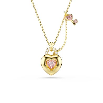 Colgante Idyllia, Tallas mixtas, Corazón, llave, Rosa, Baño tono oro