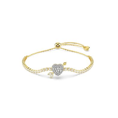 Pulsera Idyllia, Tallas mixtas, Corazón con flecha, Blanca, Baño tono oro
