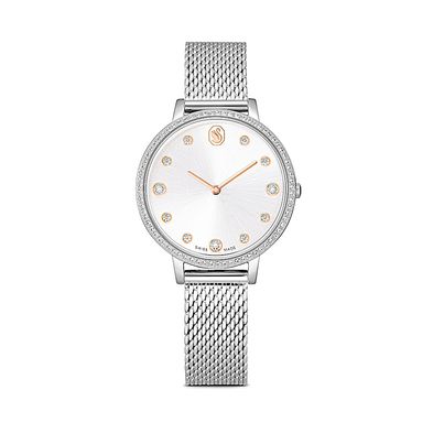 Reloj Clarica, Fabricado en Suiza, Brazalete de metal, Tono plateado, Acero inoxidable