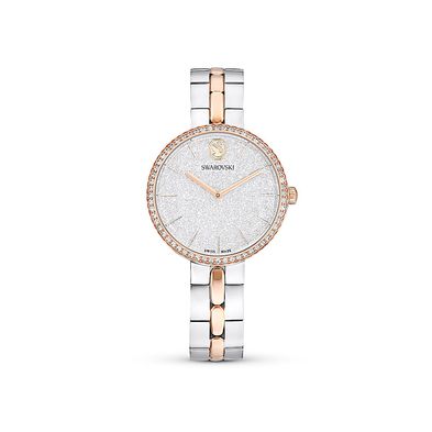 Reloj Cosmopolitan, Fabricado en Suiza, Brazalete de metal, Tono plateado, Combinación de acabados metálicos