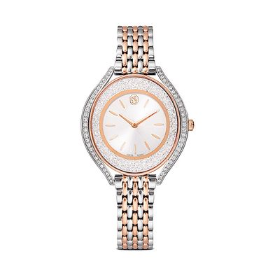 Reloj Crystalline aura, Fabricado en Suiza, Brazalete de metal, Tono oro rosa, Combinación de acabados metálicos