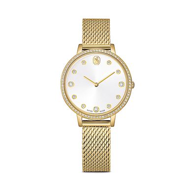 Reloj Clarica, Fabricado en Suiza, Brazalete de metal, Tono dorado, Acabado tono oro