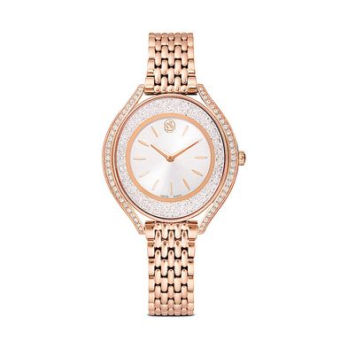 Reloj Crystalline aura, Fabricado en Suiza, Brazalete de metal, Tono oro rosa, Acabado tono oro rosa