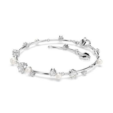 Pulsera Tennis Constella, Crystal Pearl, Tallas Redondas, Blanca, Baño De Rodio