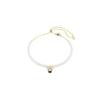 Gargantilla Idyllia, Perla de cristal, Tallas mixtas, Abeja, Blanca, Baño tono oro