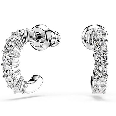 Pendientes Mini Hoop, Talla redonda, Blancos, Baño de rodio
