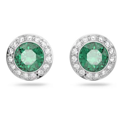 Aros de botón Angelic Talla redonda Verdes Baño de rodio
