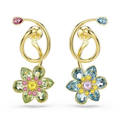 Pendientes Idyllia, Diseño Asimétrico, Tallas Mixtas, Flor, Multicolores, Baño Tono Oro