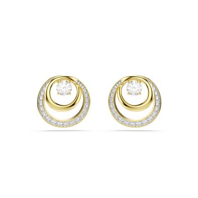 Pendientes de botón Hyperbola, Talla redonda, Blancos, Baño tono oro