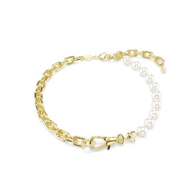 Collar Idyllia, Perla de cristal, Blanco, Baño tono oro